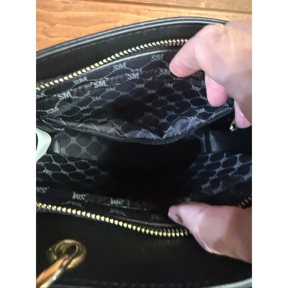 Steve Madden Bevelyn Rhinestone Crystal Logo Crossbody/Tote Black/Gold/Silver